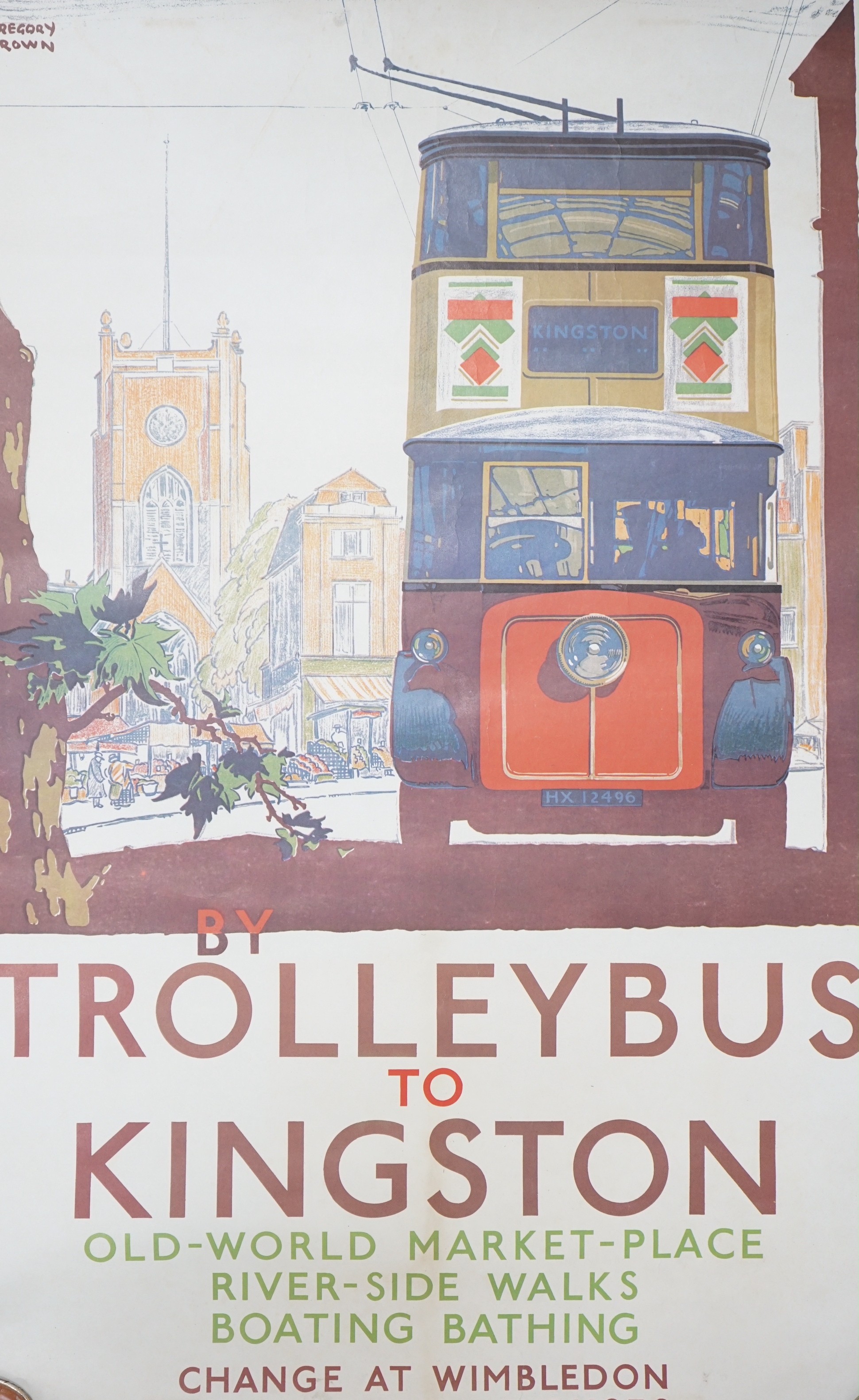 An unframed Southern Railways Swanage poster and an unframed Trolleybus to Kingston poster